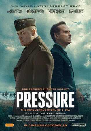 A movie poster showing two men standing back to back in uniform.